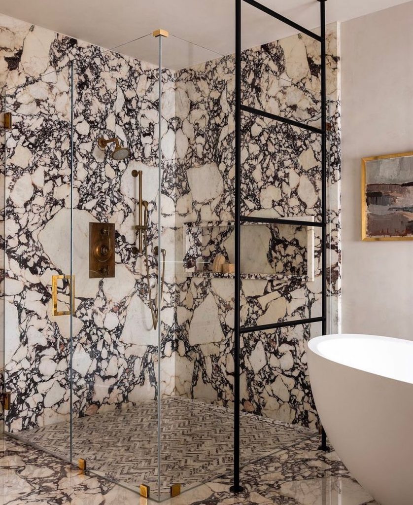 active marble shower with brass fittings