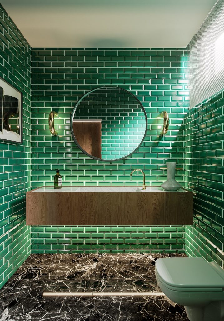  Alpi marble to the emerald green beveled edge tiles bathroom