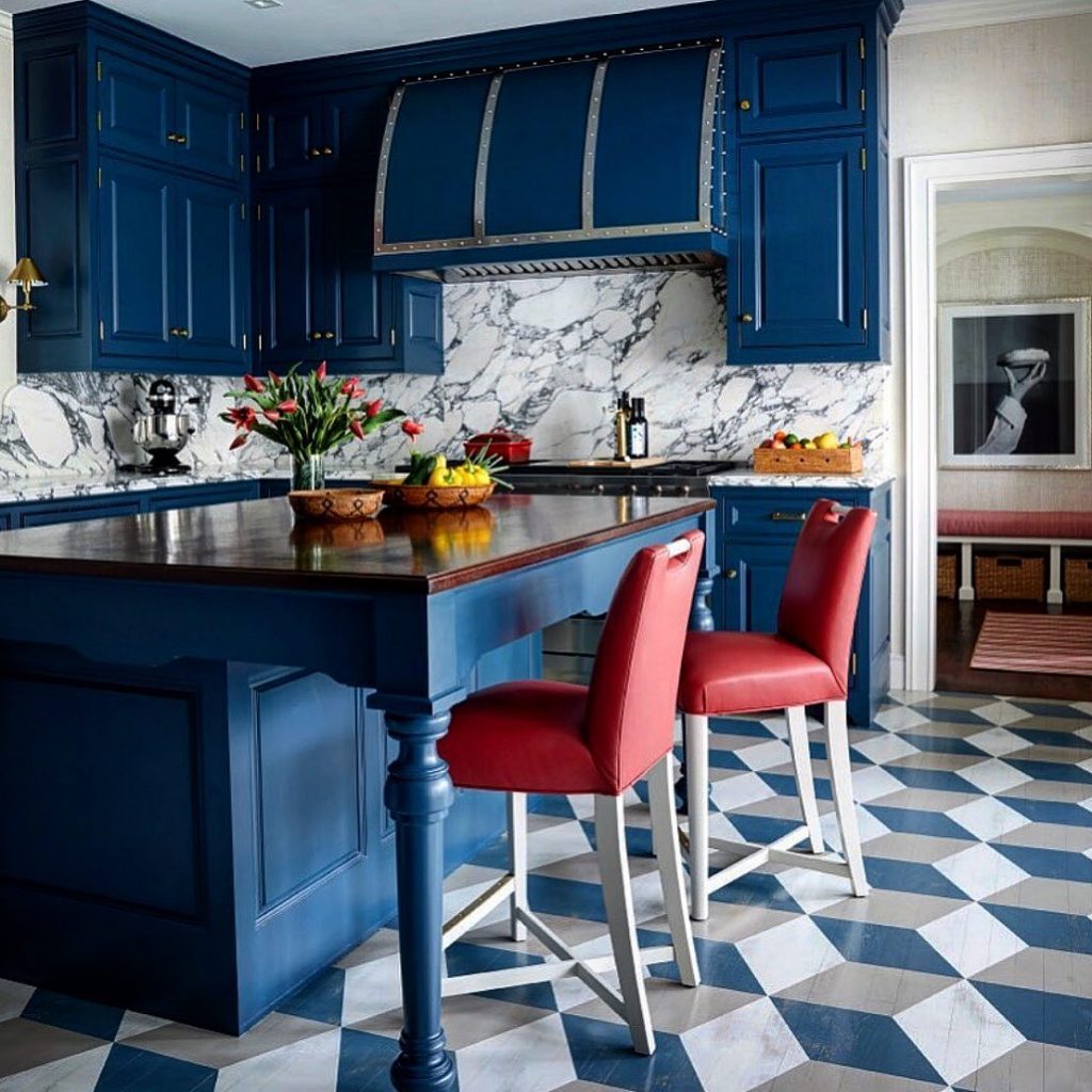 Cobalt Blue Painted Kitchen and Red Accents
