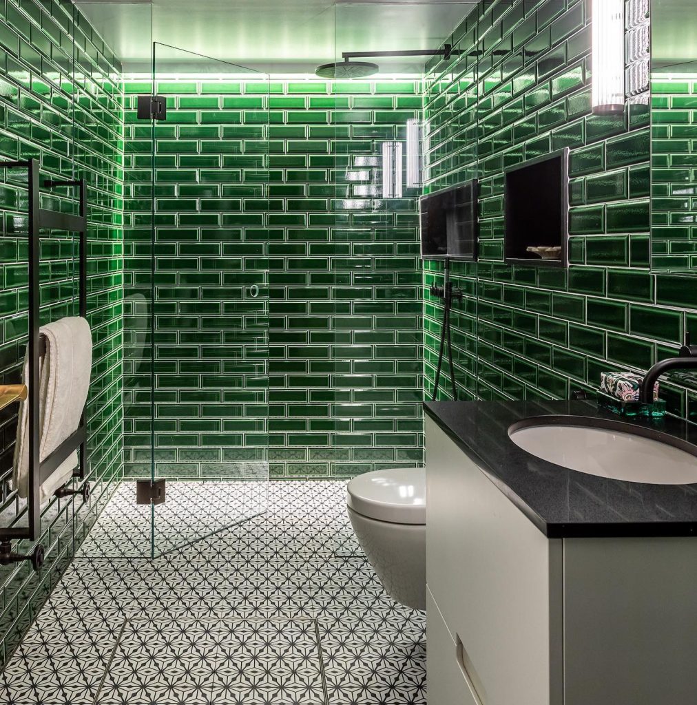 Green Subway tiles Bathroom