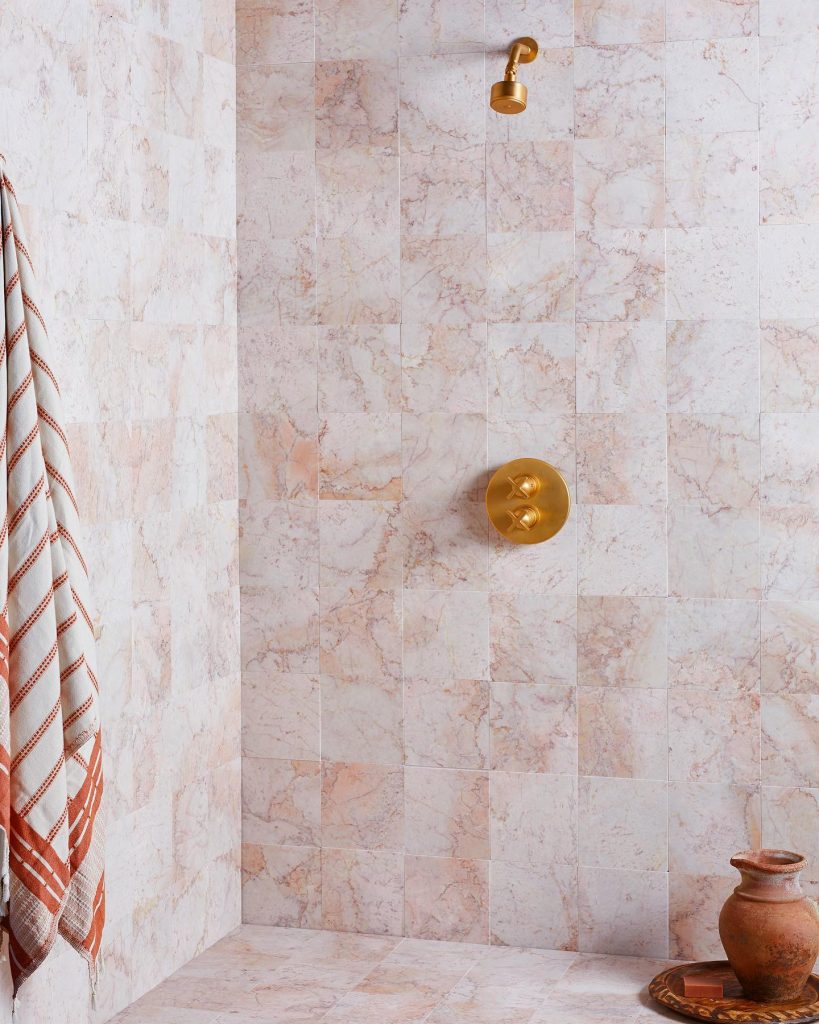 Pink marble tiles ideas bathroom