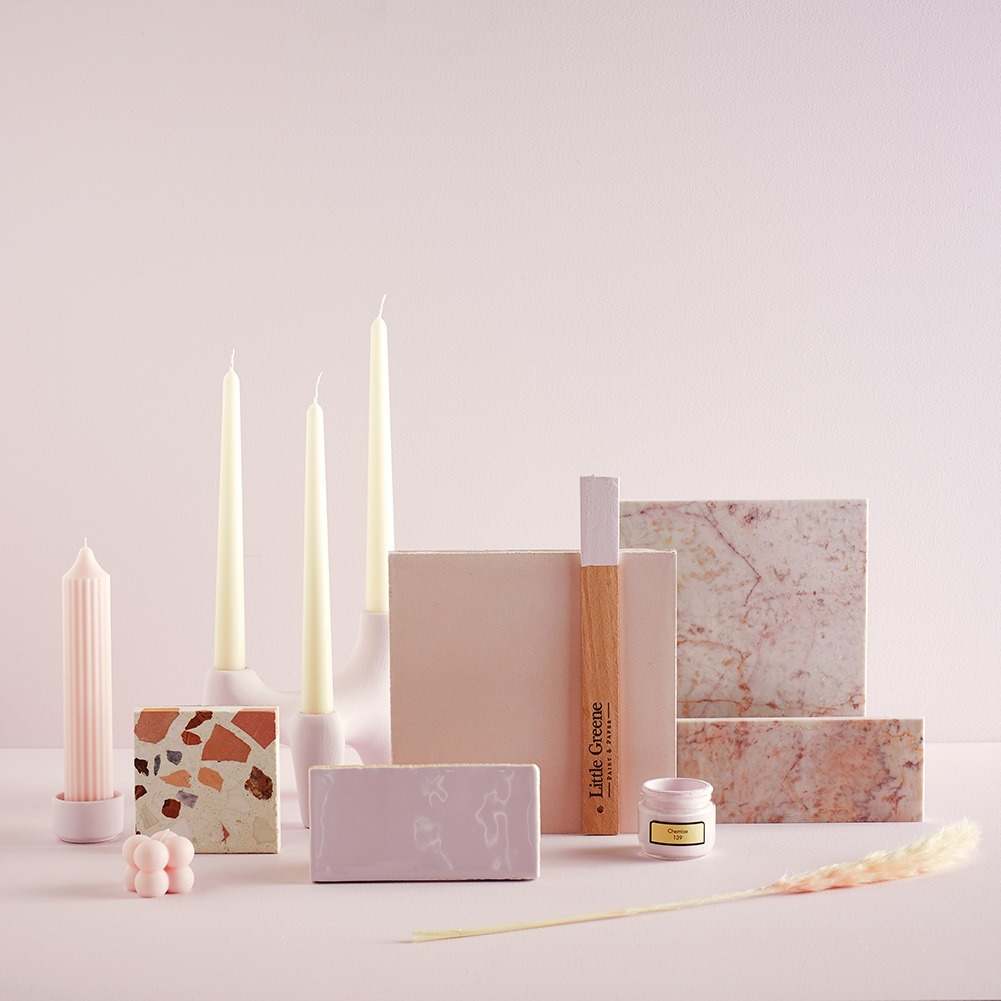 Pink moodboard tiles and paint