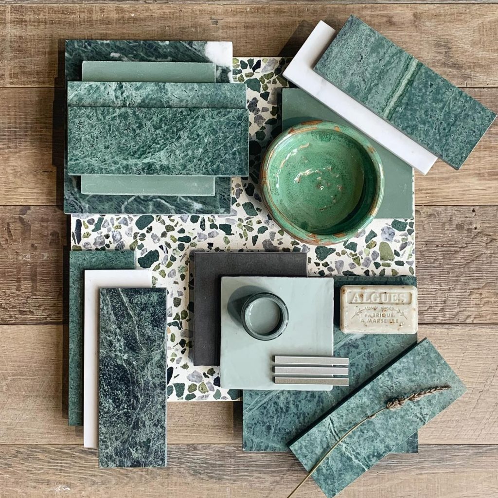 green marble tile moodboard