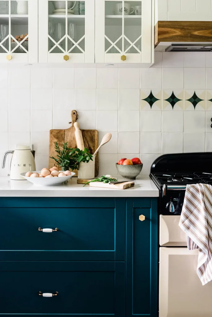 Australian blue kitchen cabinets in Dulux Submarine