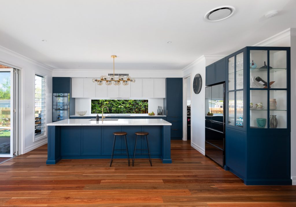 Dulux Harpoon to the blue kitchen cabinetry brisbane renovation