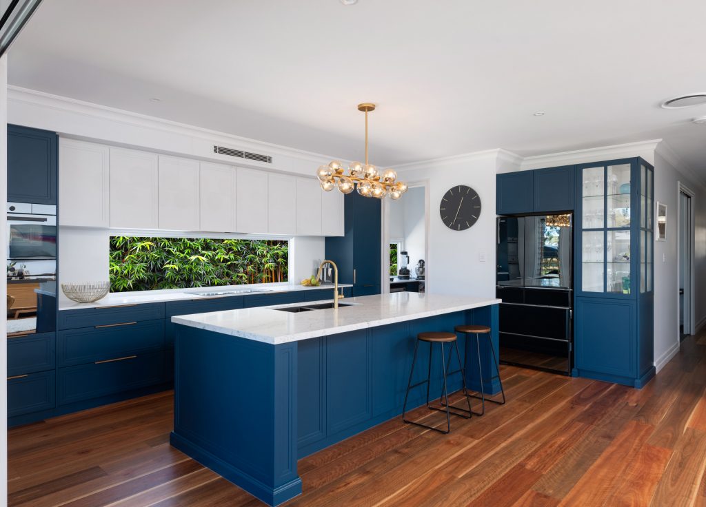 Dulux Harpoon to the blue kitchen cabinetry brisbane renovation