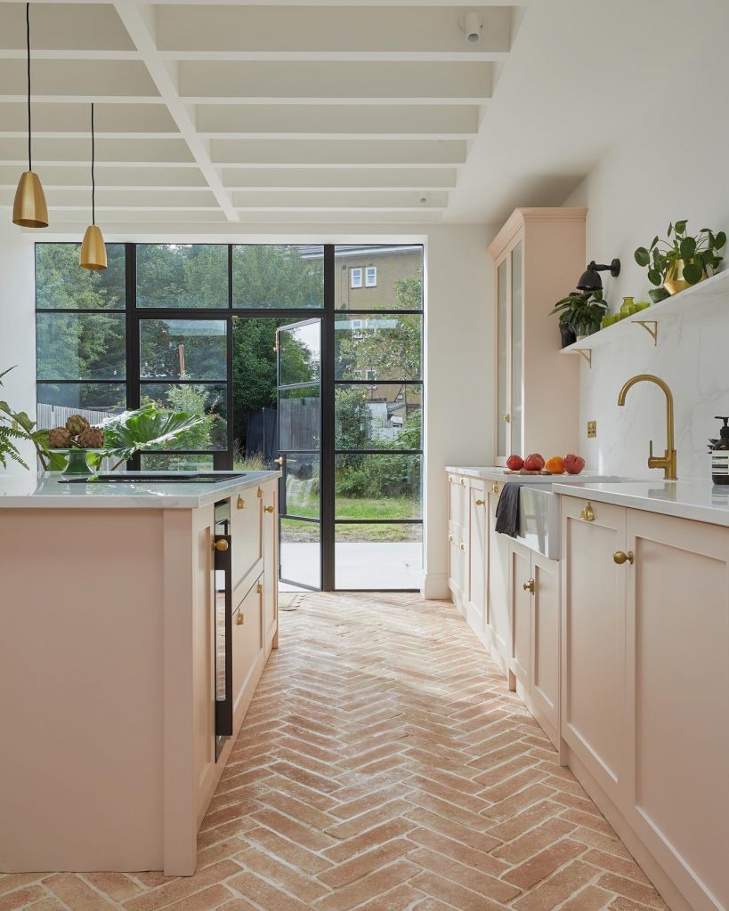 Farrow & Ball Pink Ground pink kitchen cabinets