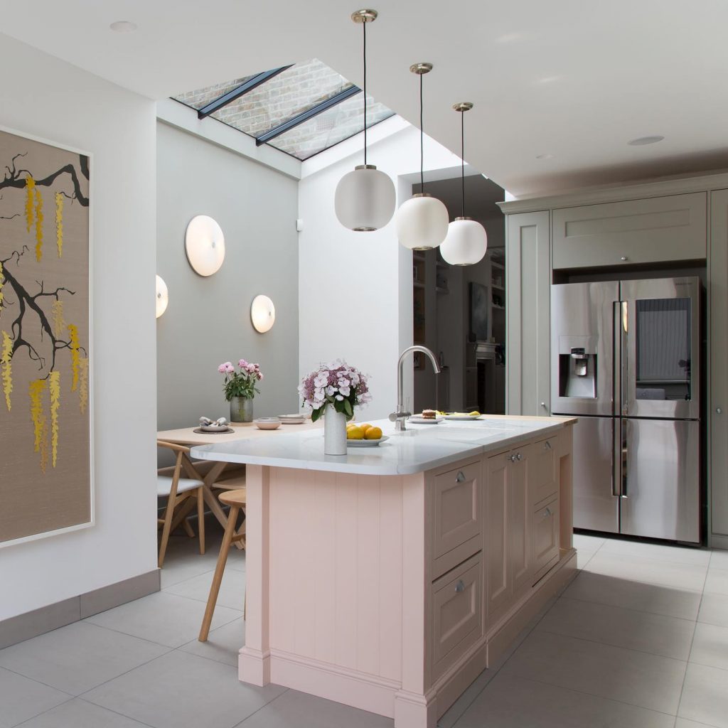 Farrow & Ball Setting Plaster pink kitchen island