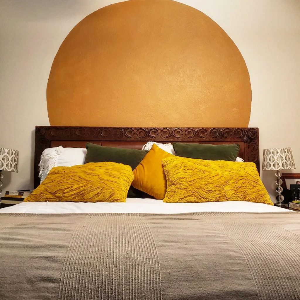 Orange Two Colour Combination for Bedroom Walls headboard