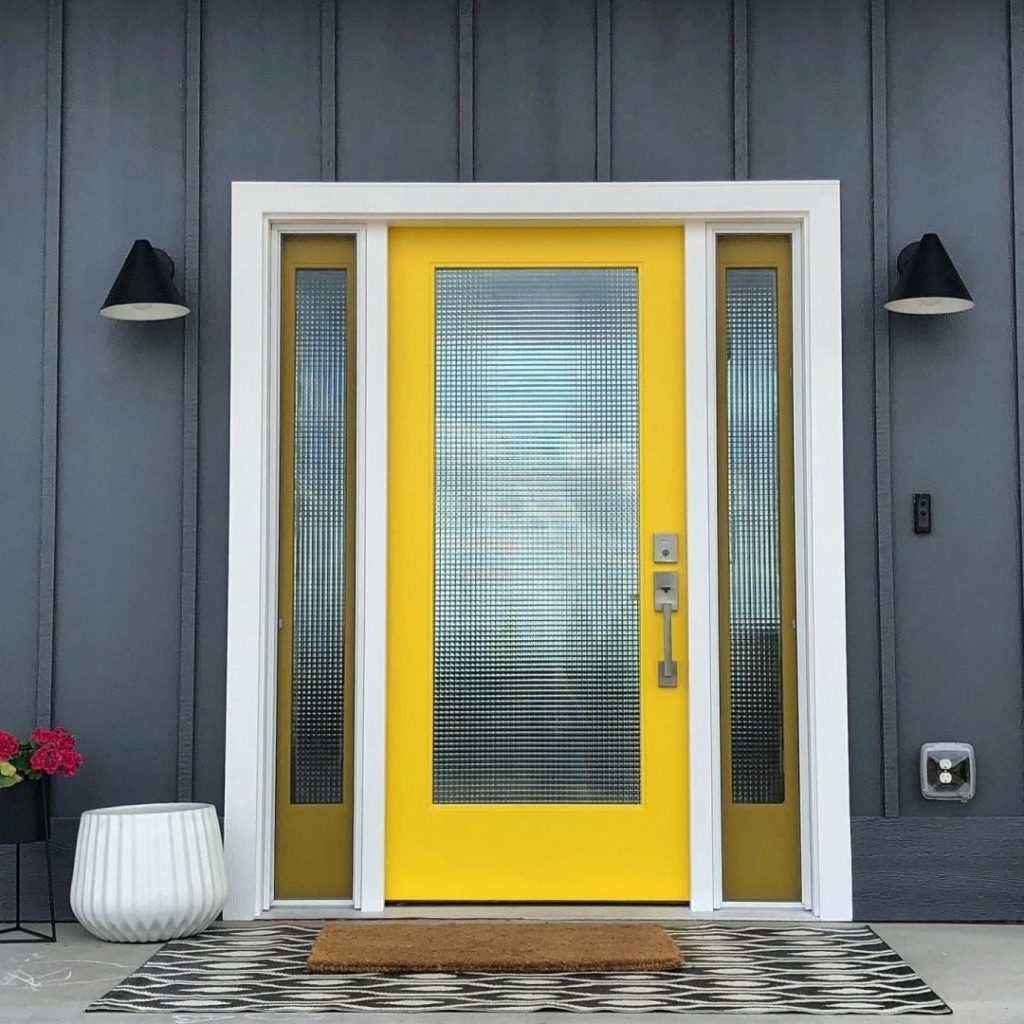 Sherwin Williams Rayo de Sol yellow paint for the front door