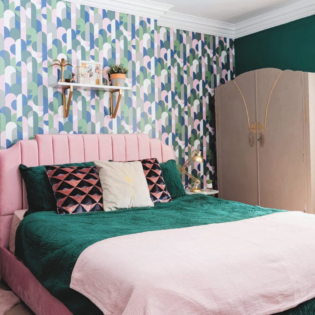 green and pink room art deco