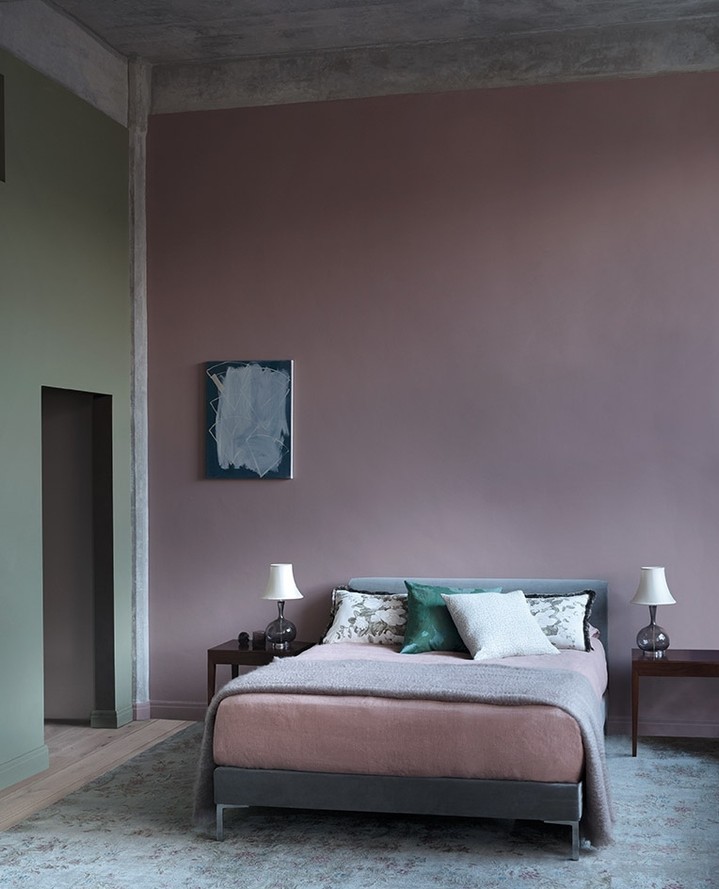 industrial pink and green bedroom two color wall