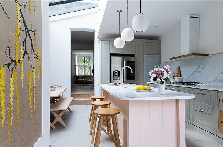 pink and gray two color kitchen design