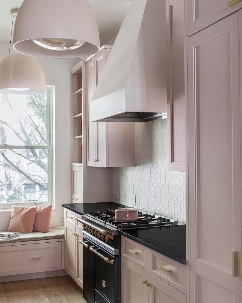 pink kitchen cabinets Farrow & Ball Calamine