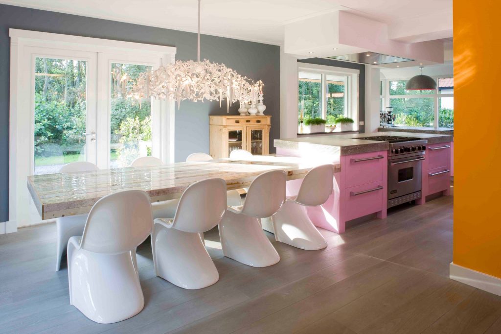 pink kitchen cabinets gray walls