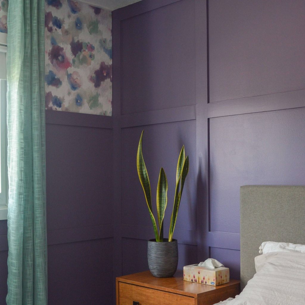 Purple two colour combination for bedroom walls