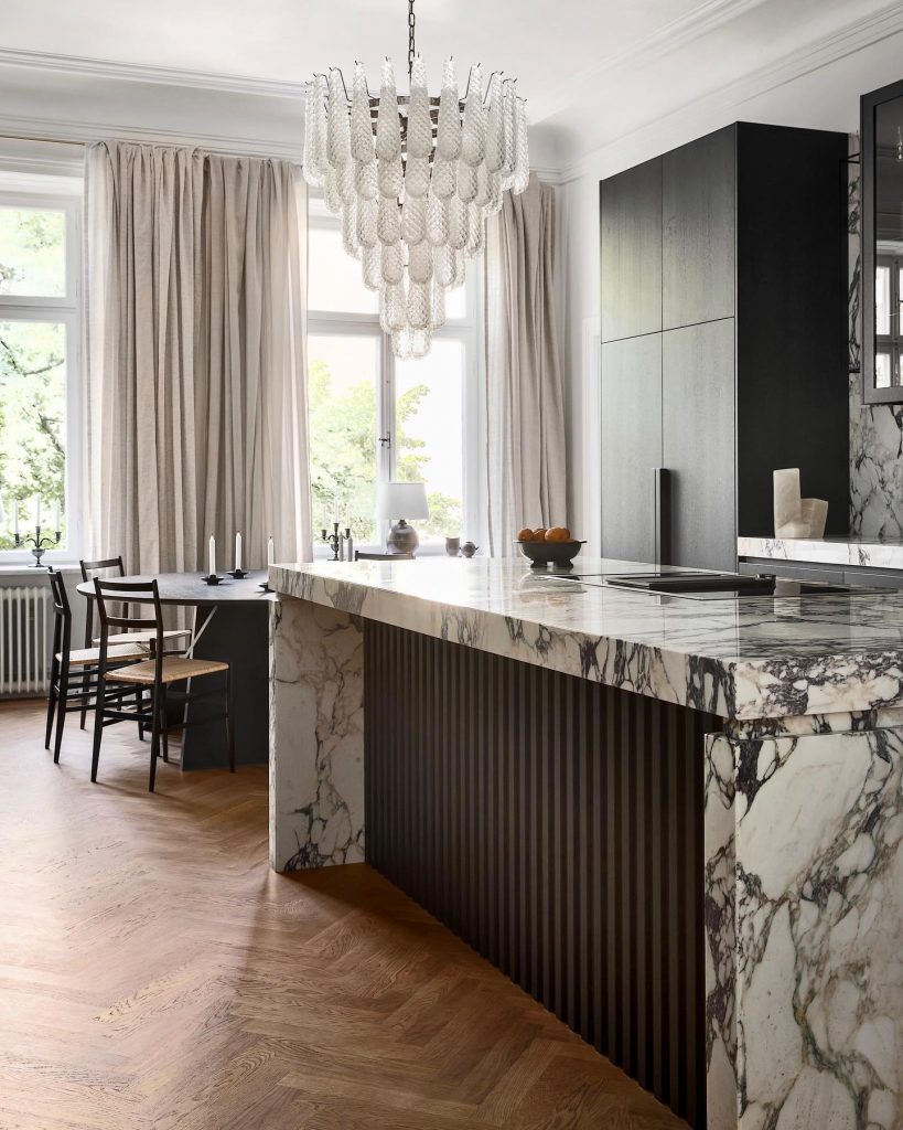 architectural kitchen with marble kitchen island