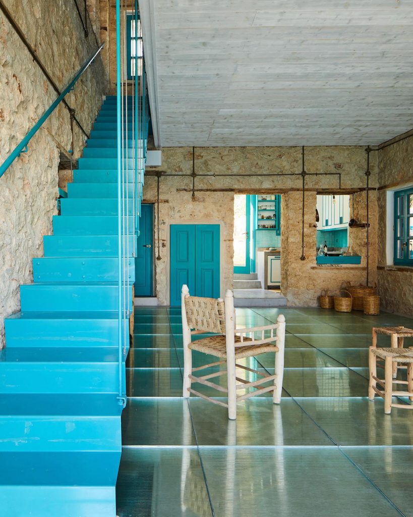 bold blue painted stairs