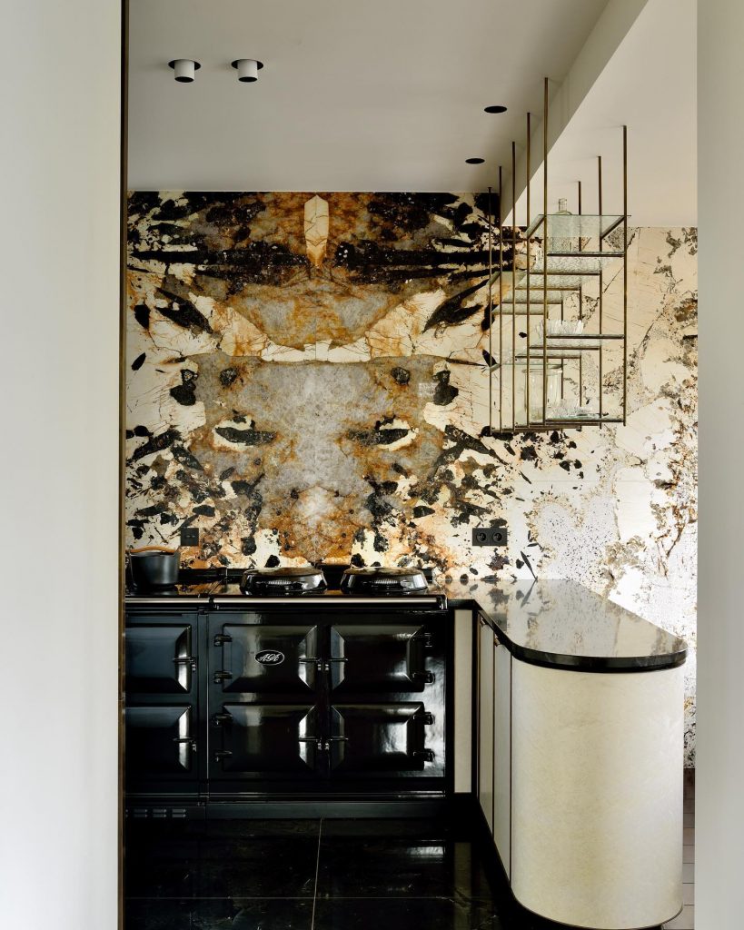 modernist kitchen with marble walls