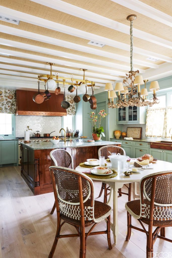 Two-tone Kitchen Cabinets in Wood and green mint