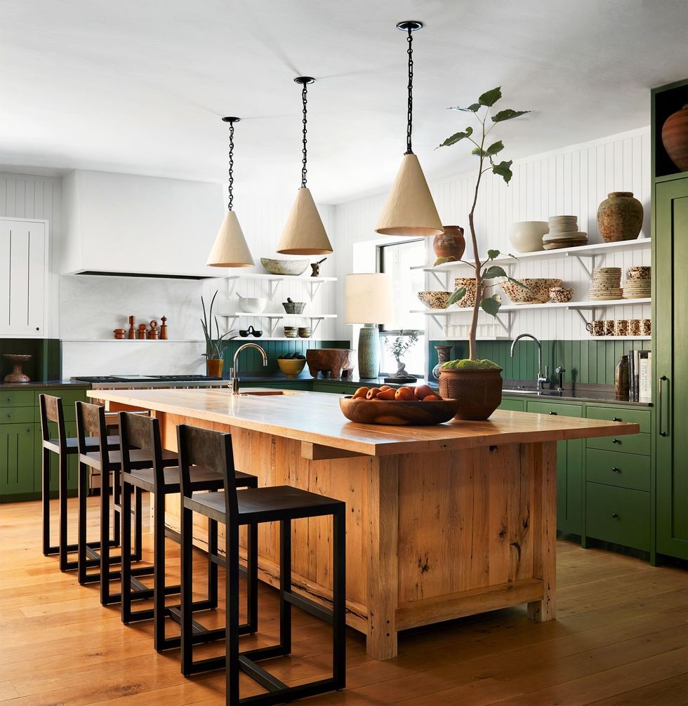 Two-tone Kitchen Cabinets in Wood and green