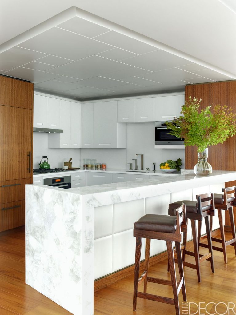 Two-toned kitchen cabinets warm wood and white