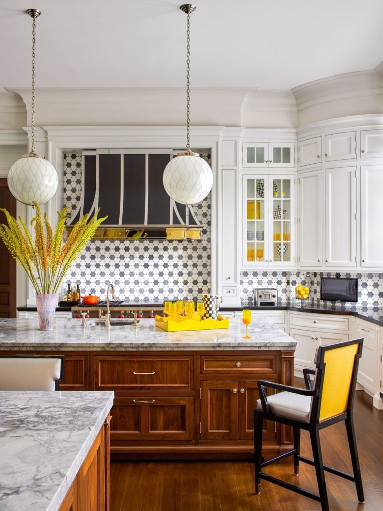 Two-toned kitchen cabinets wood and white