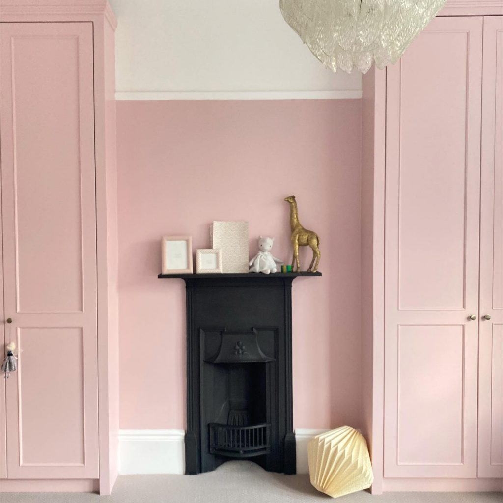 Little Greene Confetti pink bedroom Walls and cupboards 