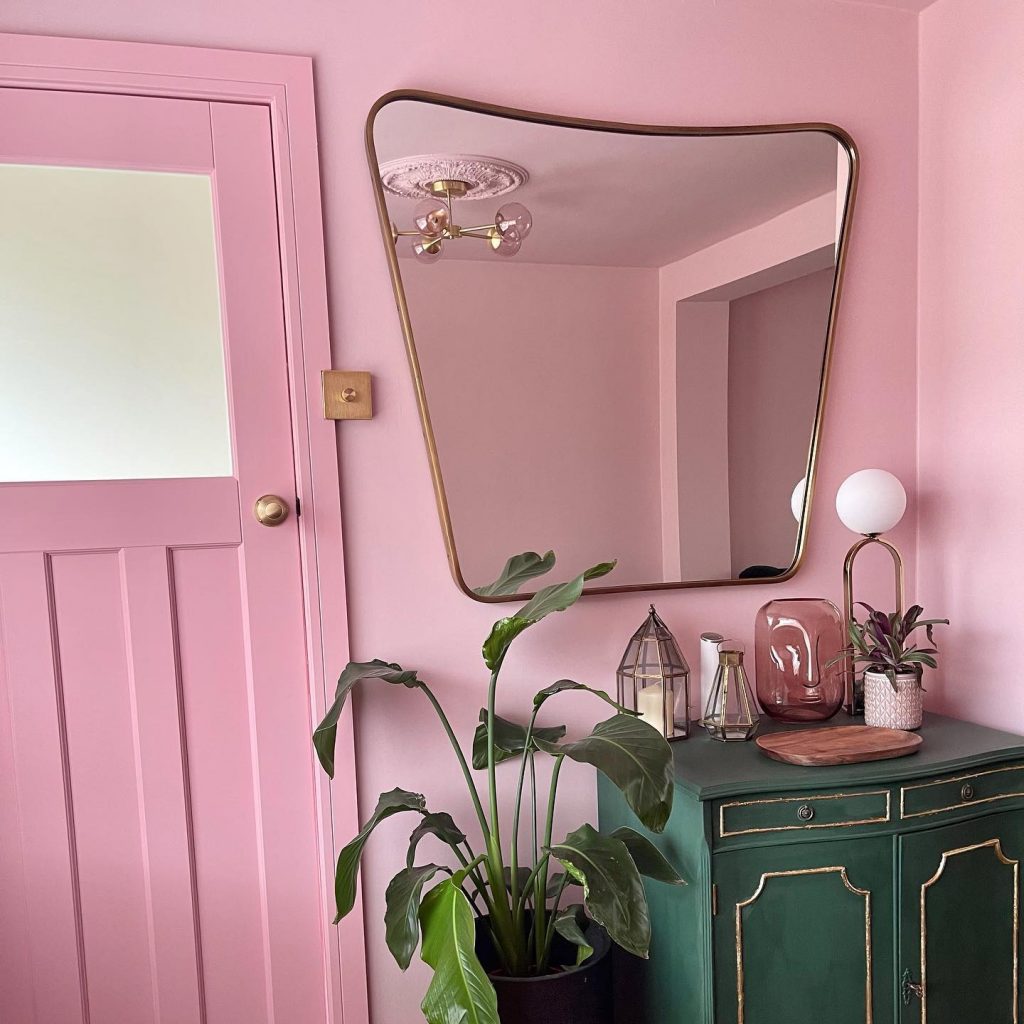 Little Greene Confetti pink walls living room entrance