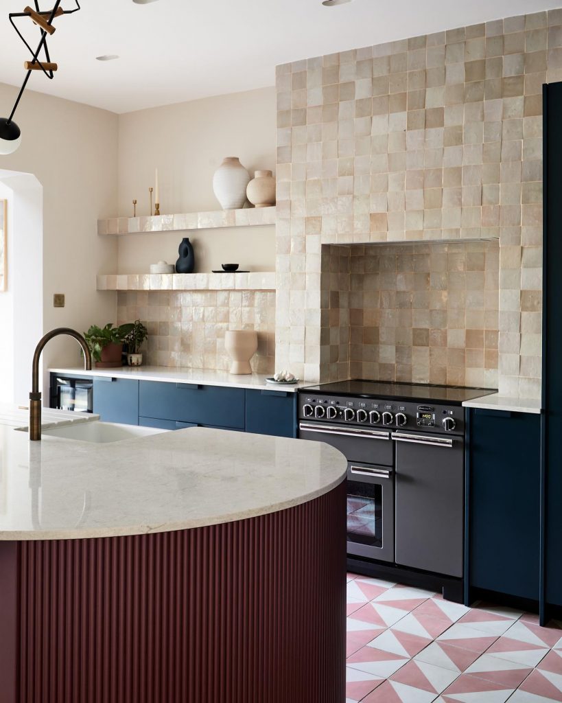 fluted pill shaped kitchen island