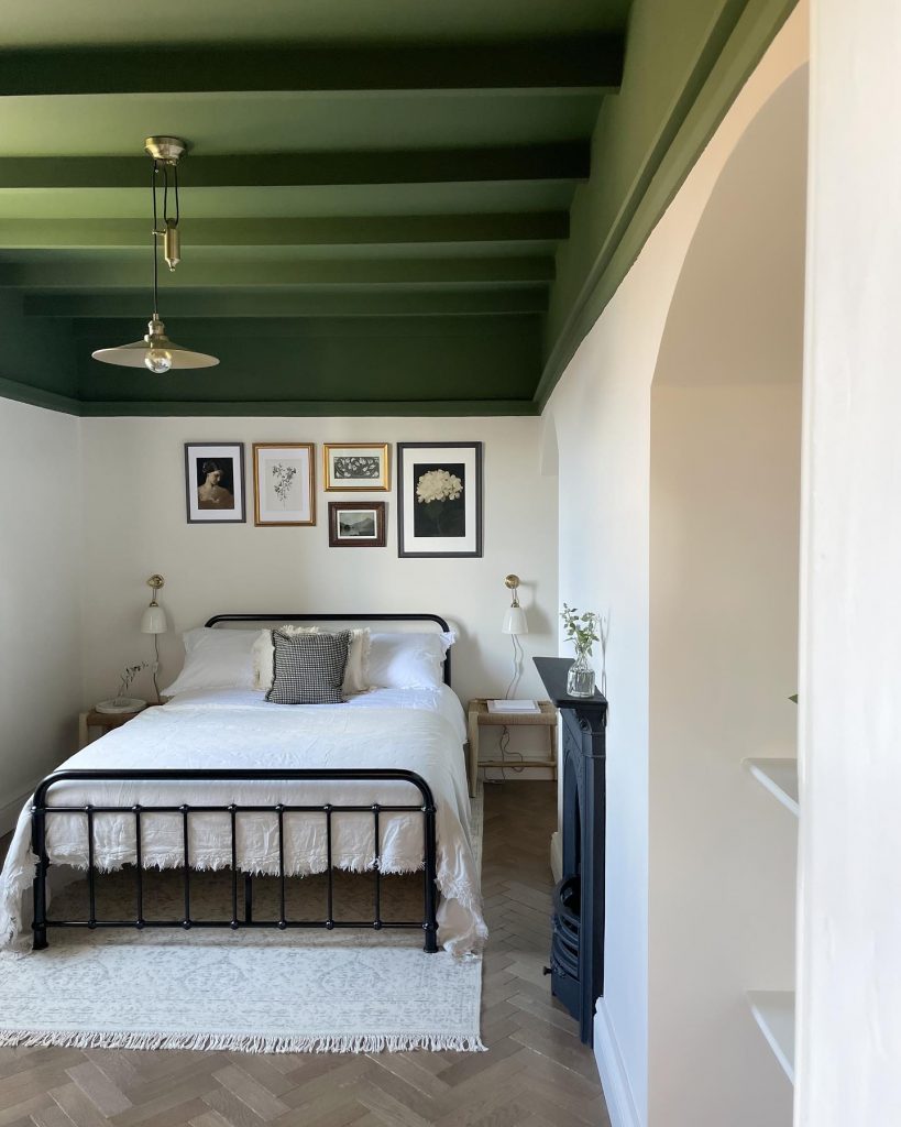 green painted ceiling bedroom