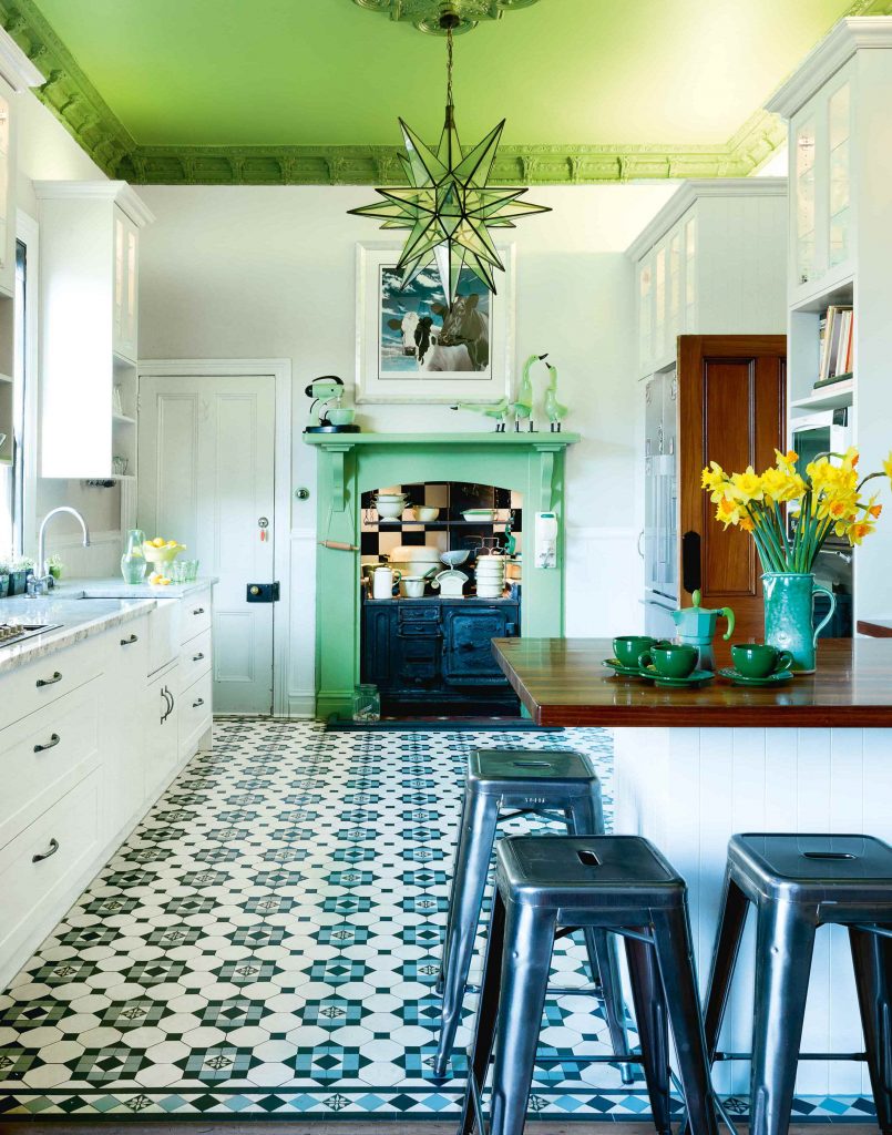 green painted kitchen ceiling