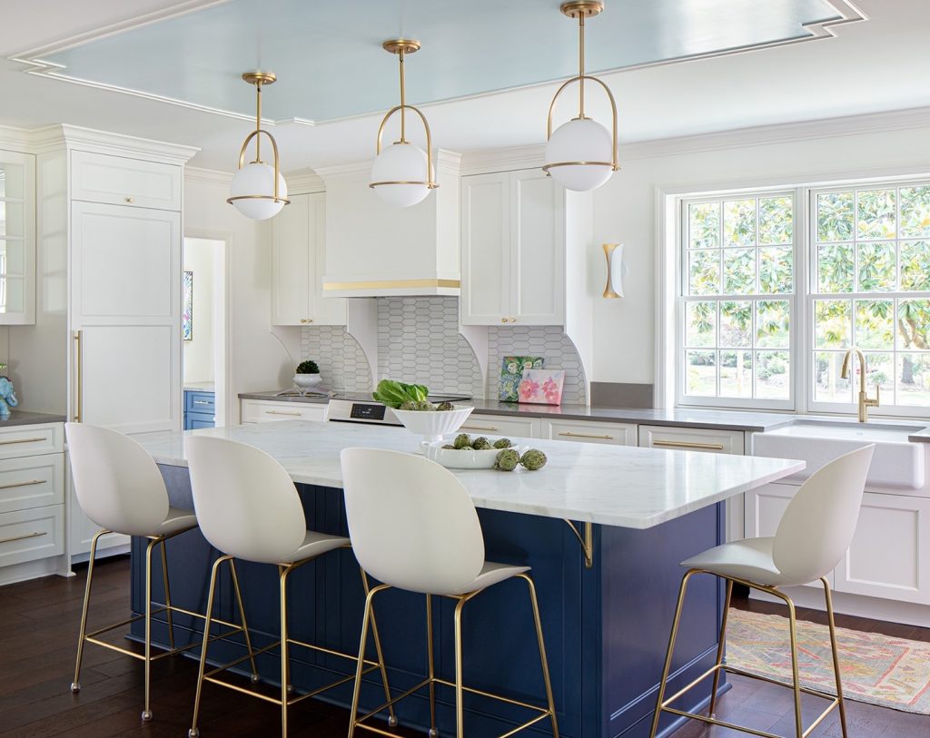 kitchen with painted ceiling in sky blue