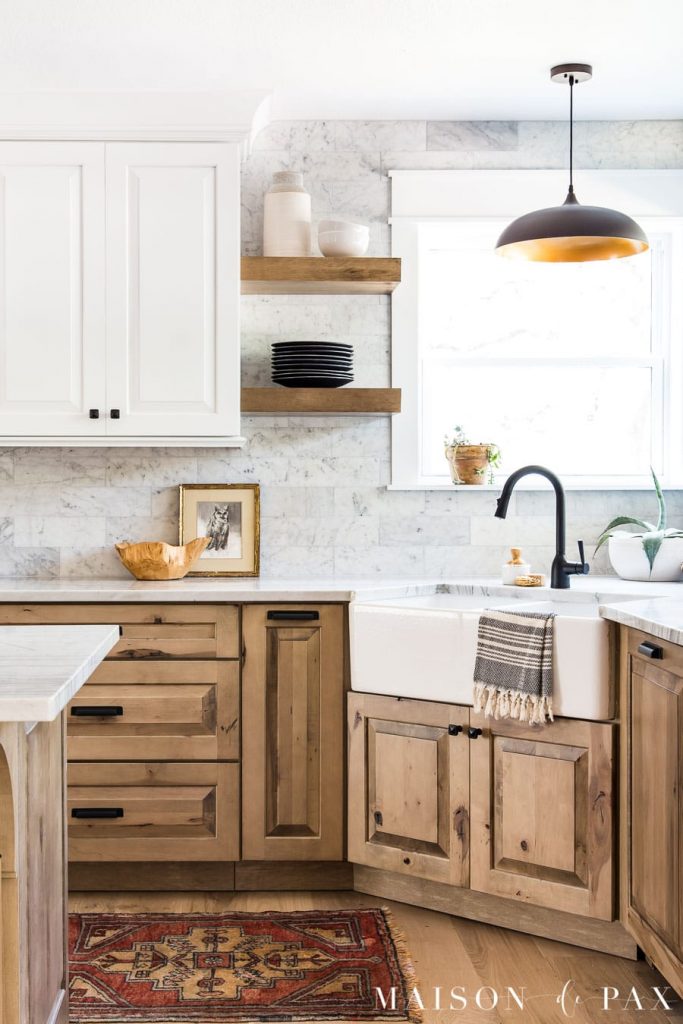 ustic-transitional kitchen with two toned kitchen cabinets