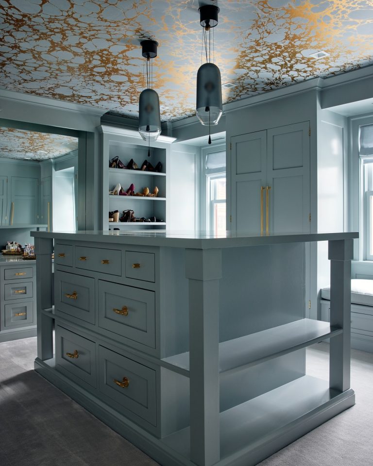 Benjamin-Moore-Boothbay-Gray-paint-color-and-gold - Interiors By Color