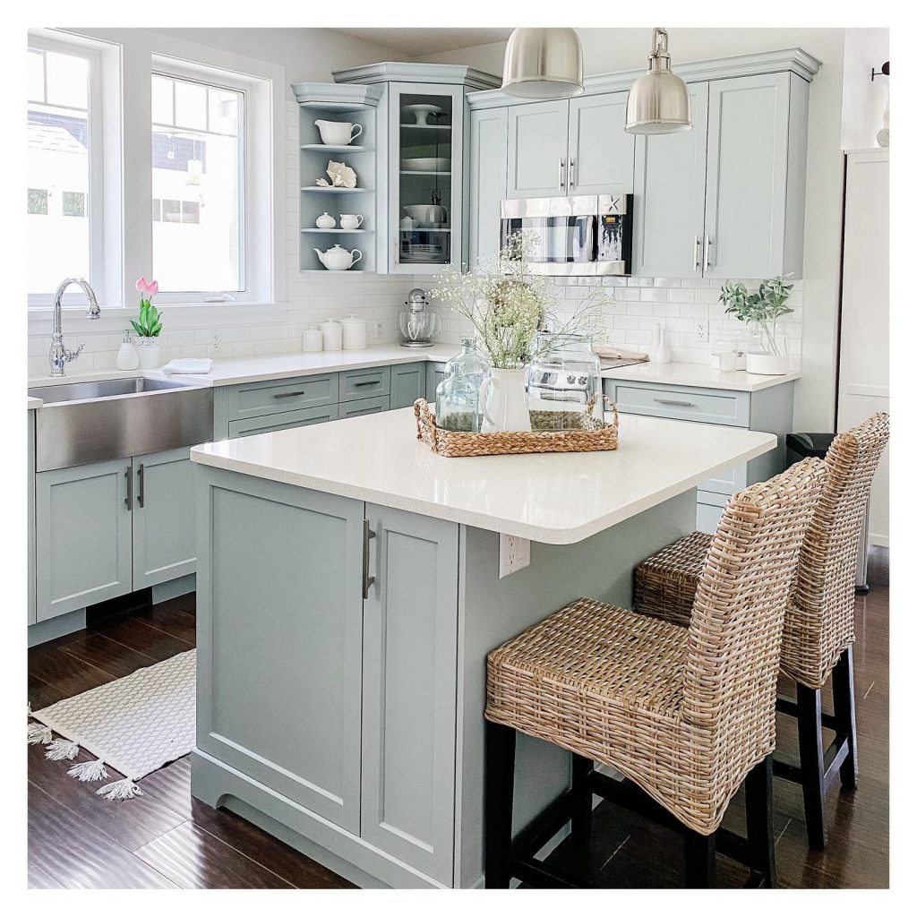 Benjamin Moore Boothbay Gray paint color kitchen cabinets