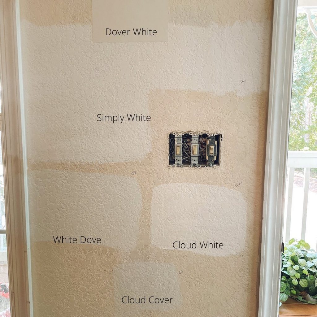 Benjamin Moore Simply White, Dover White, White Dove, Cloud White and Cloud Cover