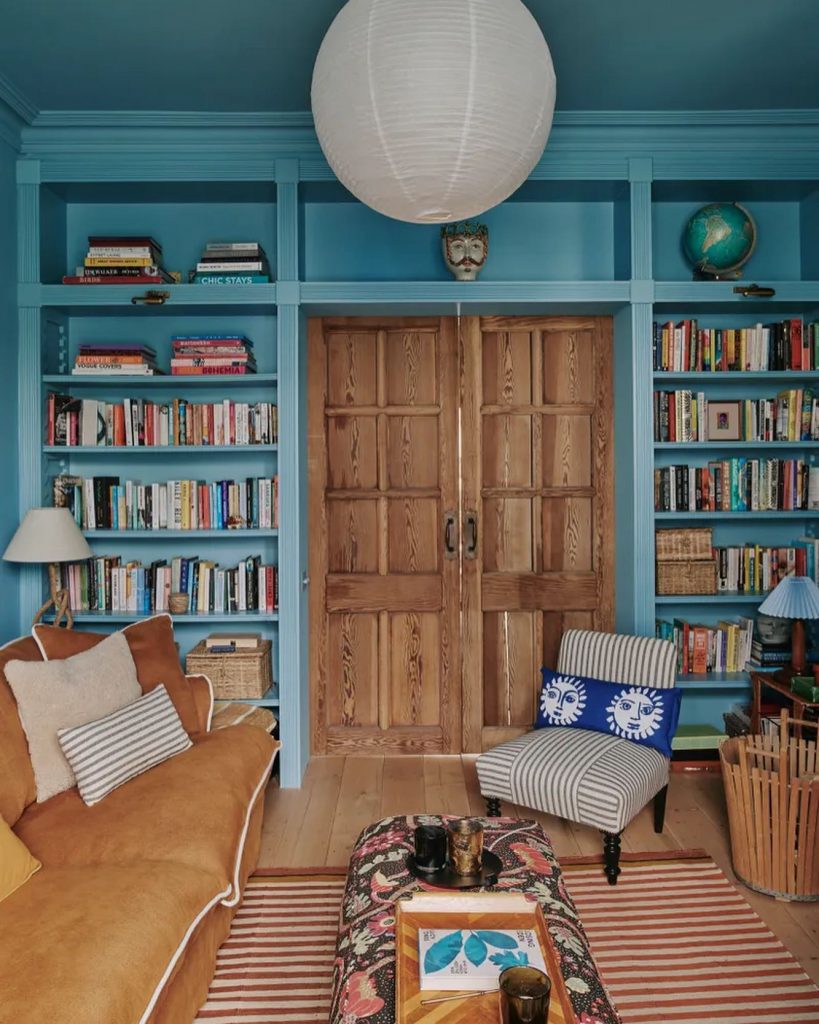 Farrow & Ball Yonder’ blue walls and ceiling