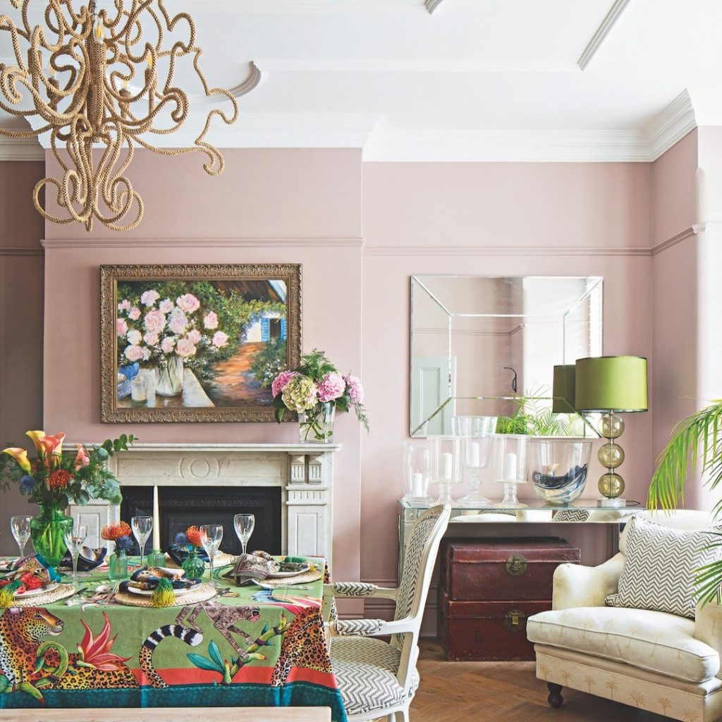 Little Greene Light Peachblossom Pink painted dining room