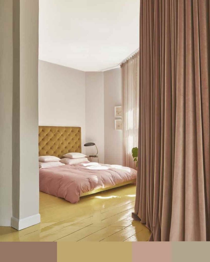 dusty pink and mustard bedroom color palette