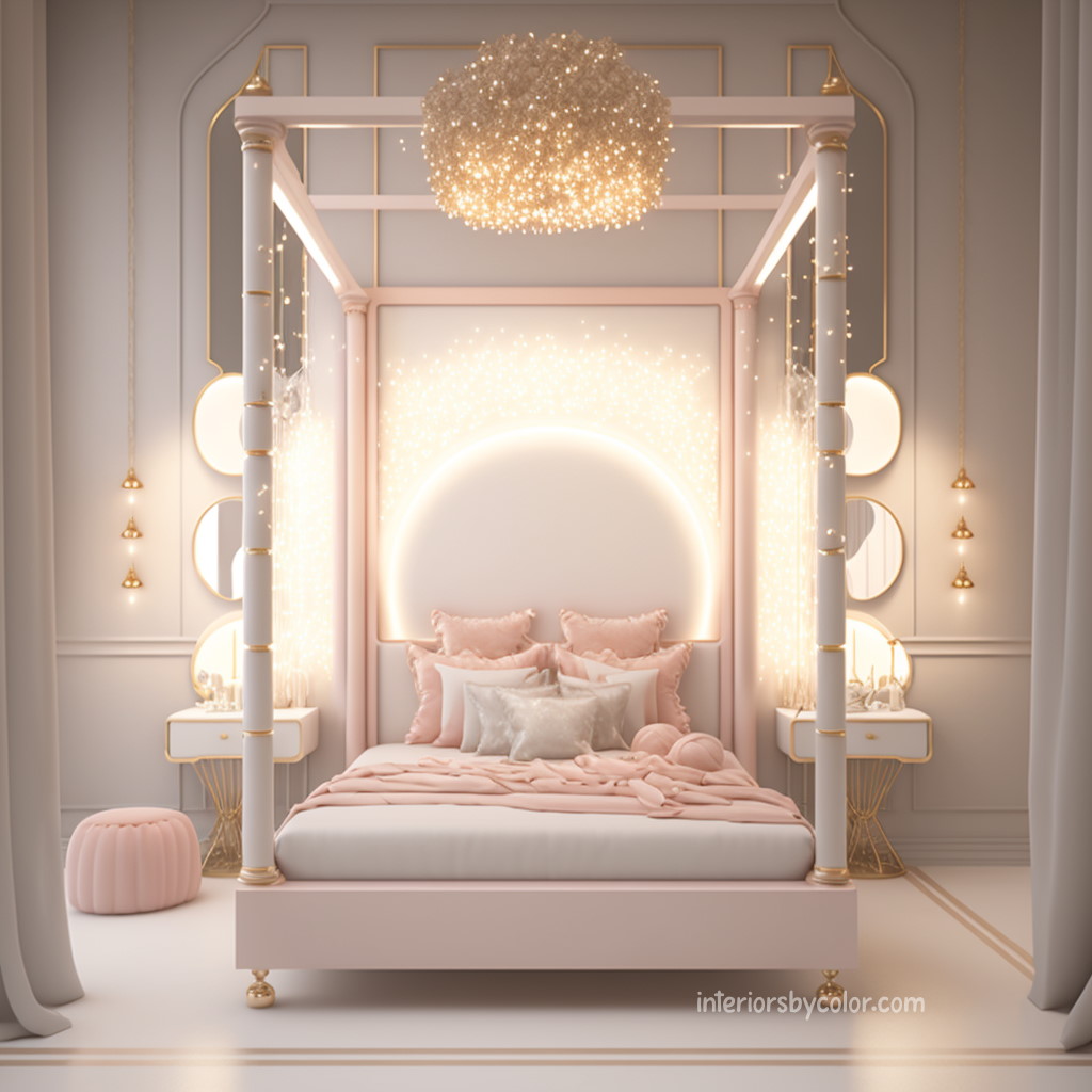 classical pastel pink four post girls bedroom
