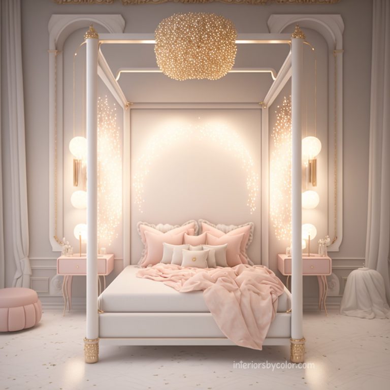 Pink Fantasy Bedroom Ideas with Four Post Bed Interiors By Color