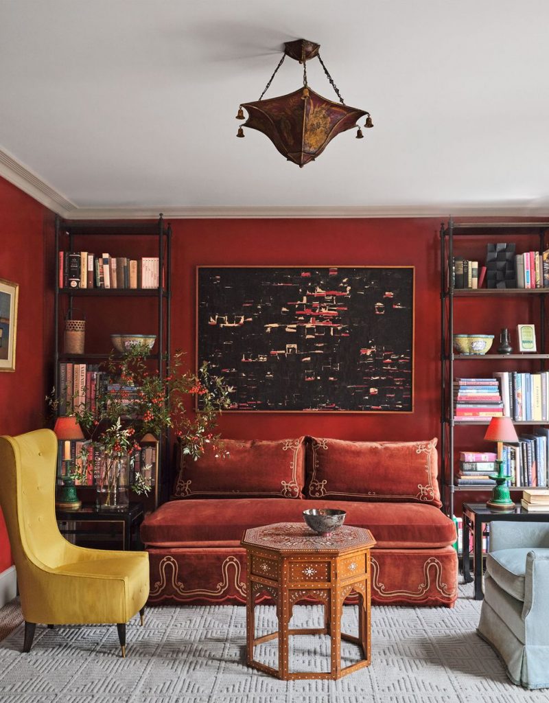 red wall drawing room study