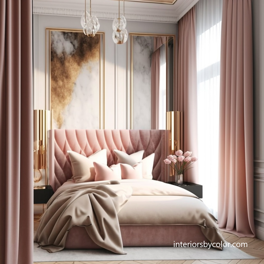 contemporary glamour Pink and rose gold Bedroom Ideas