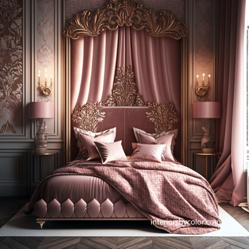 glam damask pink and gold bedroom