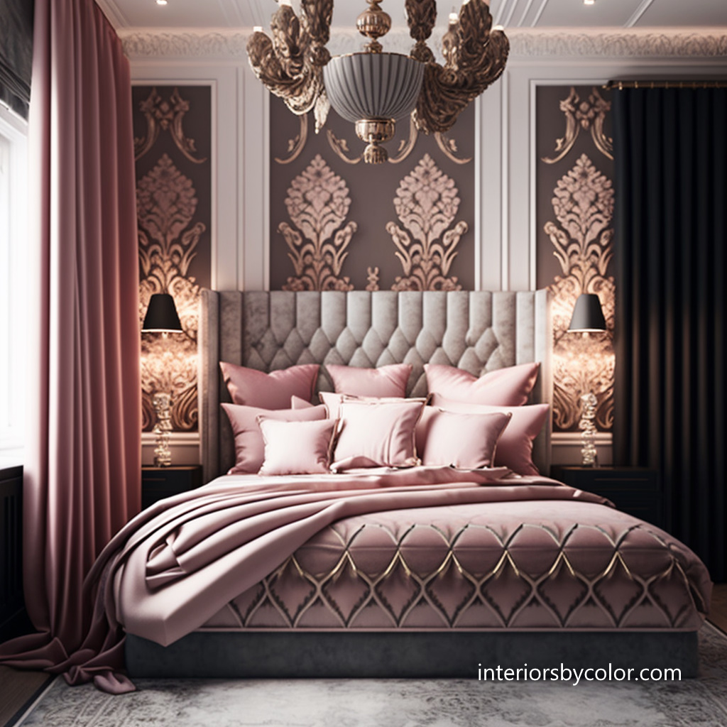 pink gold and damask bedroom Ideas