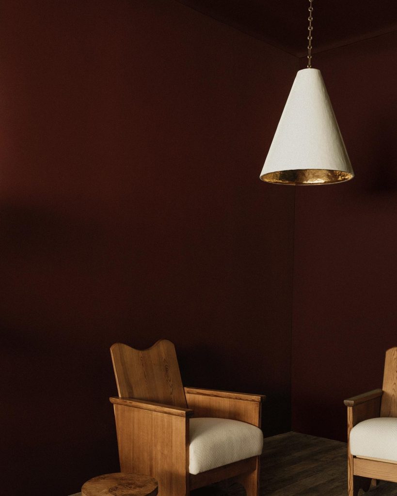 living room painted in russet red