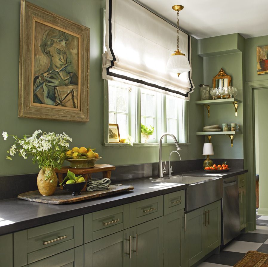 Farrow & Ball’s Castle Gray kitchen sage green paint color