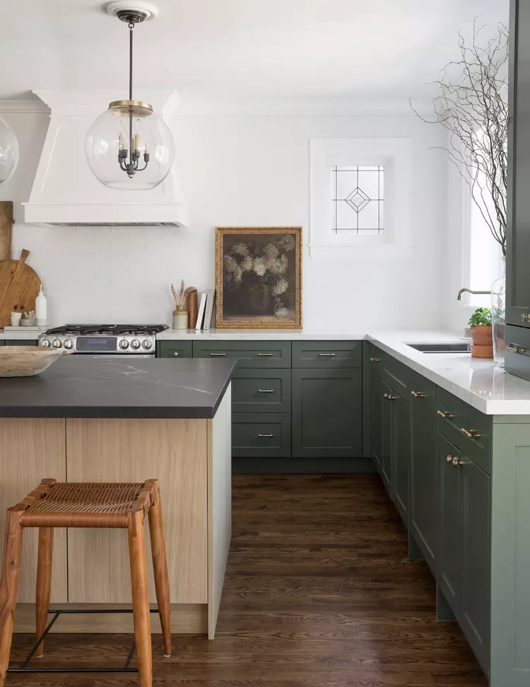 Modern sage green kitchen cabinets