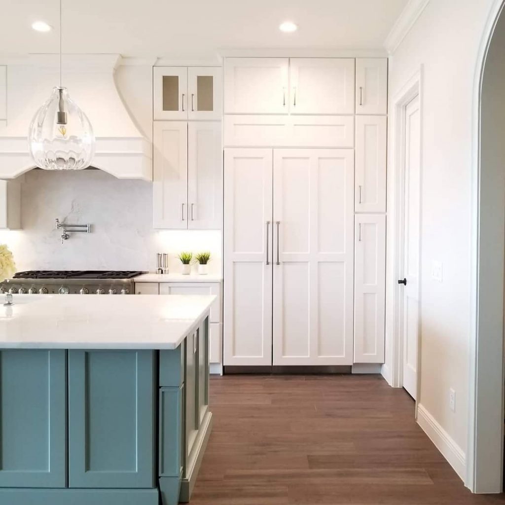 Sherwin Williams Contented green painted kitchen island